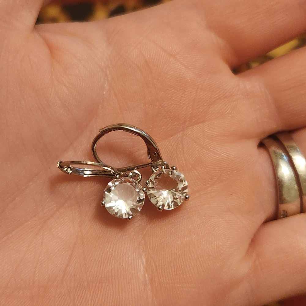 Clear Earrings Sterling Silver 925, Dangle Earrings Women Silver, 6MM